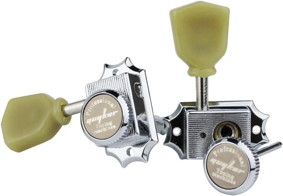 Guyker 6Pcs Guitar Locking String Tuning Pegs (3R   3L) – 1:15 Vintage Deluxe Style Tuners Key Machine Heads Set with Keystone Knob Replacement for Les Paul Style Electric or Acoustic Guitar - Chrome