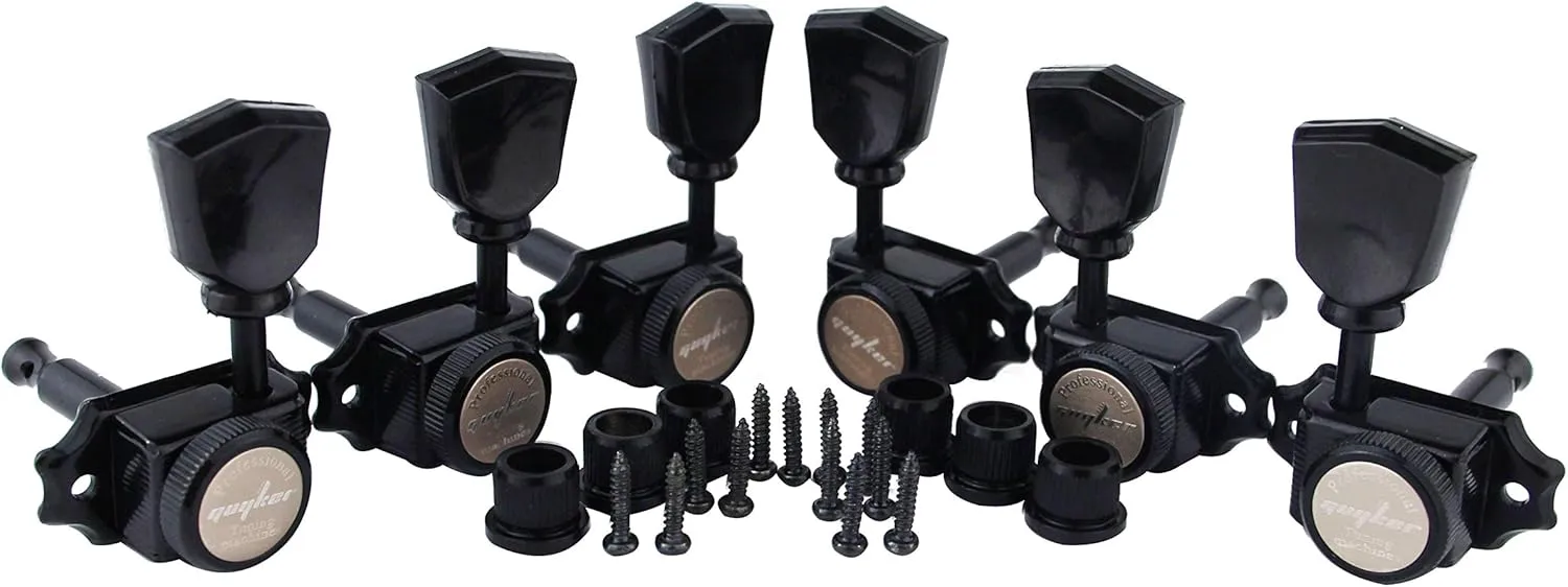 Guyker Locking Guitar Machine Heads (3R   3L) – 1:15 Ratio Lock String Vintage Deluxe Tuning Key Pegs Tuners Set Replacement for Electric, Acoustic or Folk Guitars - Black Handle
