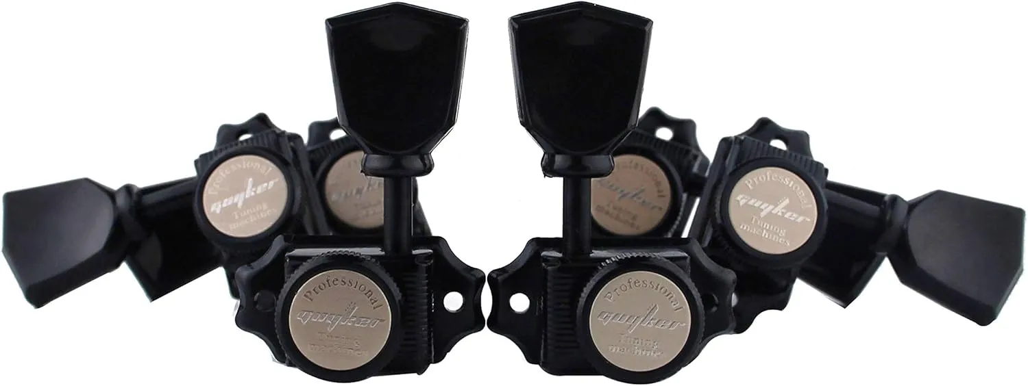 Guyker Locking Guitar Machine Heads (3R   3L) – 1:15 Ratio Lock String Vintage Deluxe Tuning Key Pegs Tuners Set Replacement for Electric, Acoustic or Folk Guitars - Black Handle