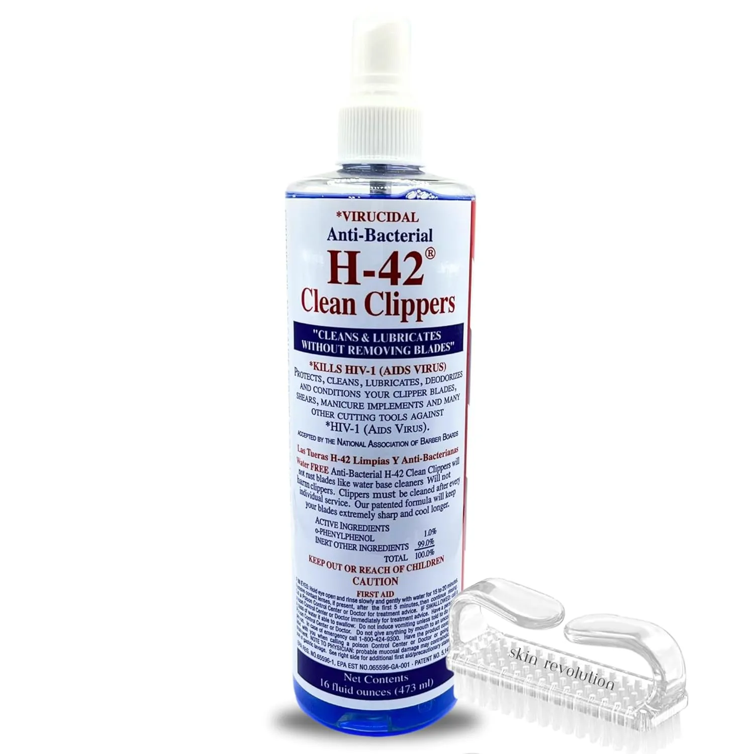 H-42 Clean Clippers Blade Cleaner with Brush - 16oz Bottle