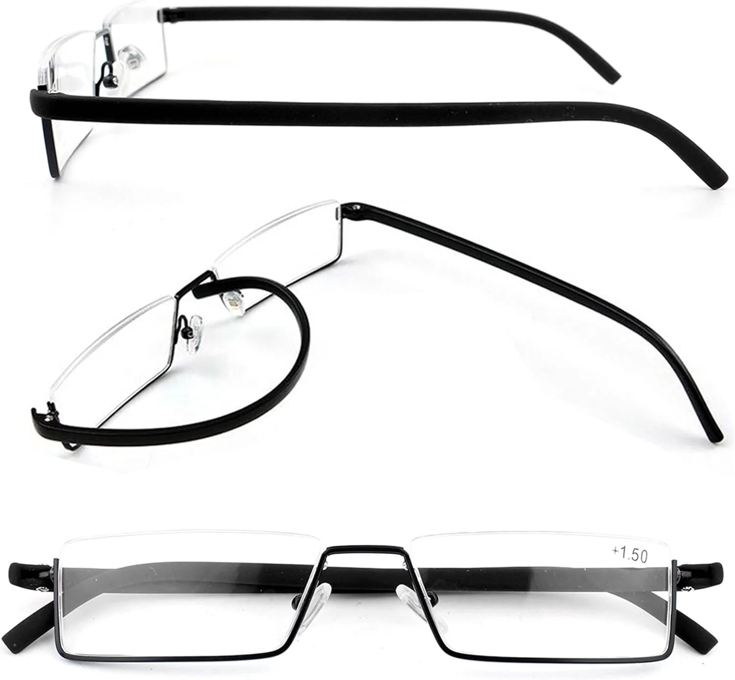 Half Frame Reading Glasses - Half Rim Computer Readers with Glasses Case for Men (3 PCS in Pouch) 2.25