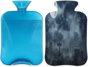 Halloween Tombstone Moon Hot Water Bottle with Cover,Trick Treat 2L Hot Water Bag for Hot Compress Hot Bottle Water Bag for Hand Feet Warmer,Neck,Shoulder Pain Relief,Menstrual Cramps