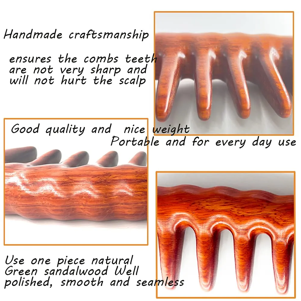 Handmade Wide Tooth Sandalwood Comb, Scalp Massage Hair Pick, Anti-Static Natural Detangler for Men and Women with Free Pouch