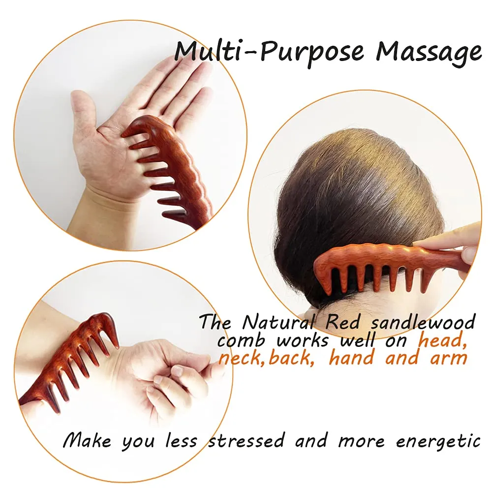 Handmade Wide Tooth Sandalwood Comb, Scalp Massage Hair Pick, Anti-Static Natural Detangler for Men and Women with Free Pouch