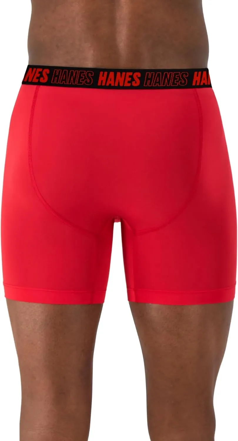 Hanes Men's Moves Performance Boxer Brief, Total Support Pouch, Regular, Trunk, and Long Leg, 3-Pack