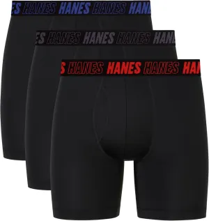 Hanes Men's Moves Performance Boxer Brief, Total Support Pouch, Regular, Trunk, and Long Leg, 3-Pack