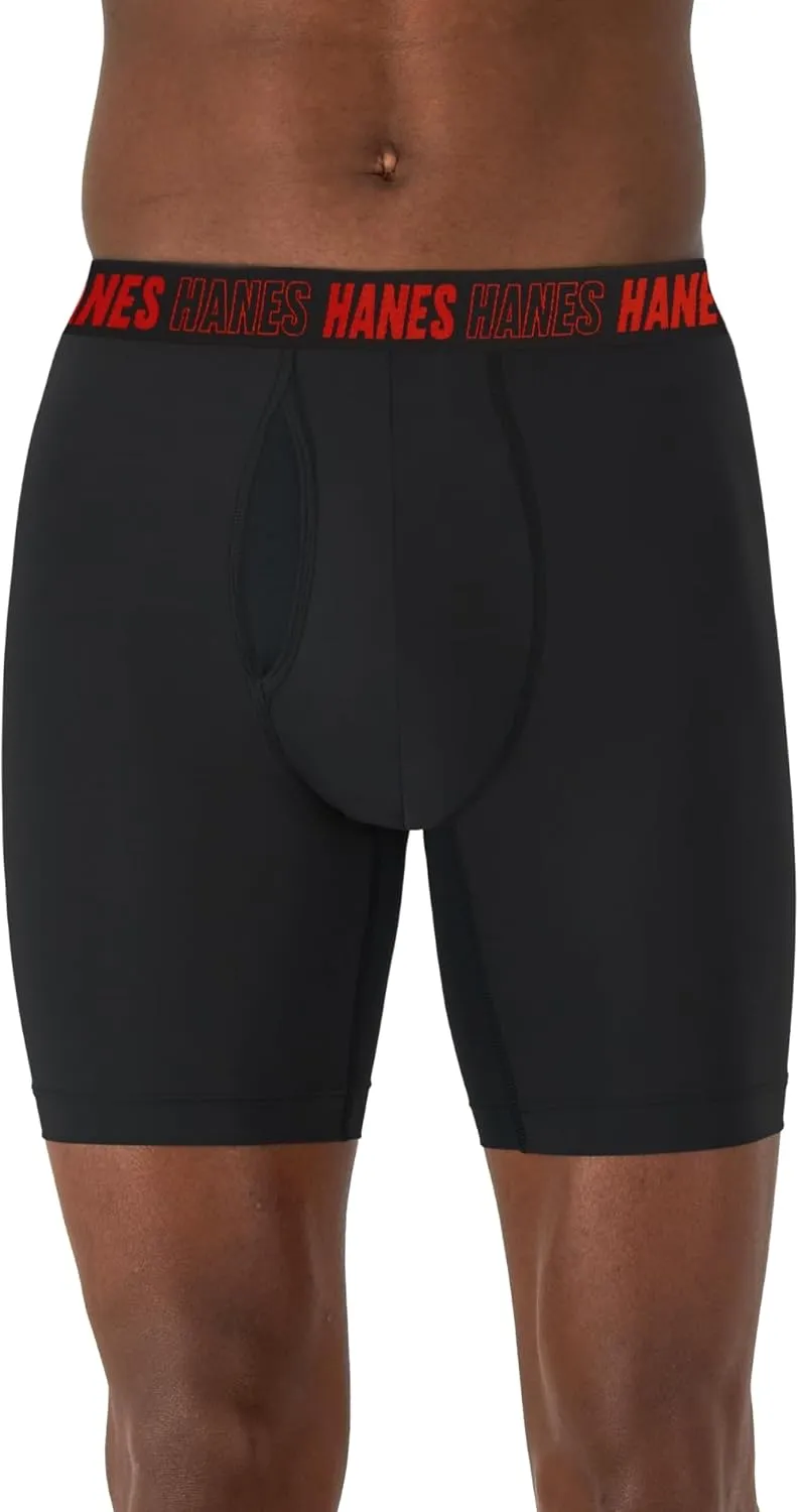 Hanes Men's Moves Performance Boxer Brief, Total Support Pouch, Regular, Trunk, and Long Leg, 3-Pack