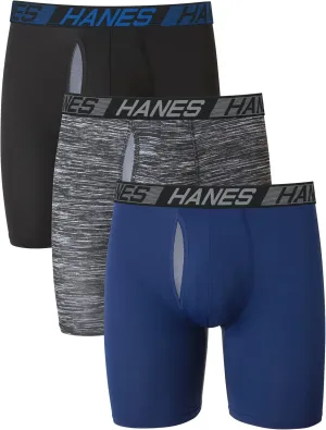 Hanes Men’s Total Support Pouch Boxer Briefs, X-Temp Cooling, Moisture-Wicking Underwear, Regular, Long-leg and Trunk, 3-Pack