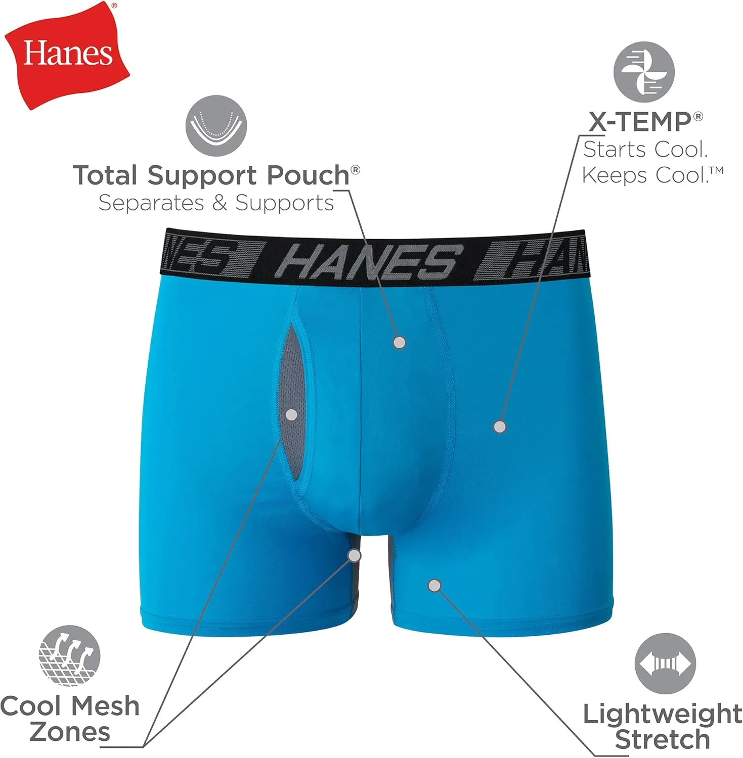 Hanes Men’s Total Support Pouch Boxer Briefs, X-Temp Cooling, Moisture-Wicking Underwear, Regular, Long-leg and Trunk, 3-Pack