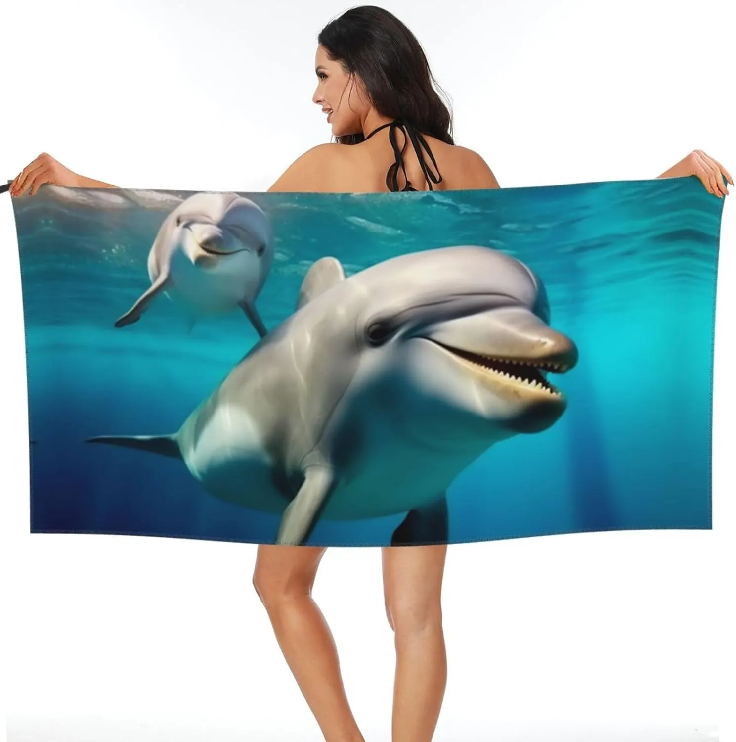 Happy Roaming Dolphin Printed Ultra-Fine Fiber Towels - Quick Drying, Lightweight, and Portable Travel Towels/Beach Towels Suitable for Outdoor Activities, Gyms, and Yoga