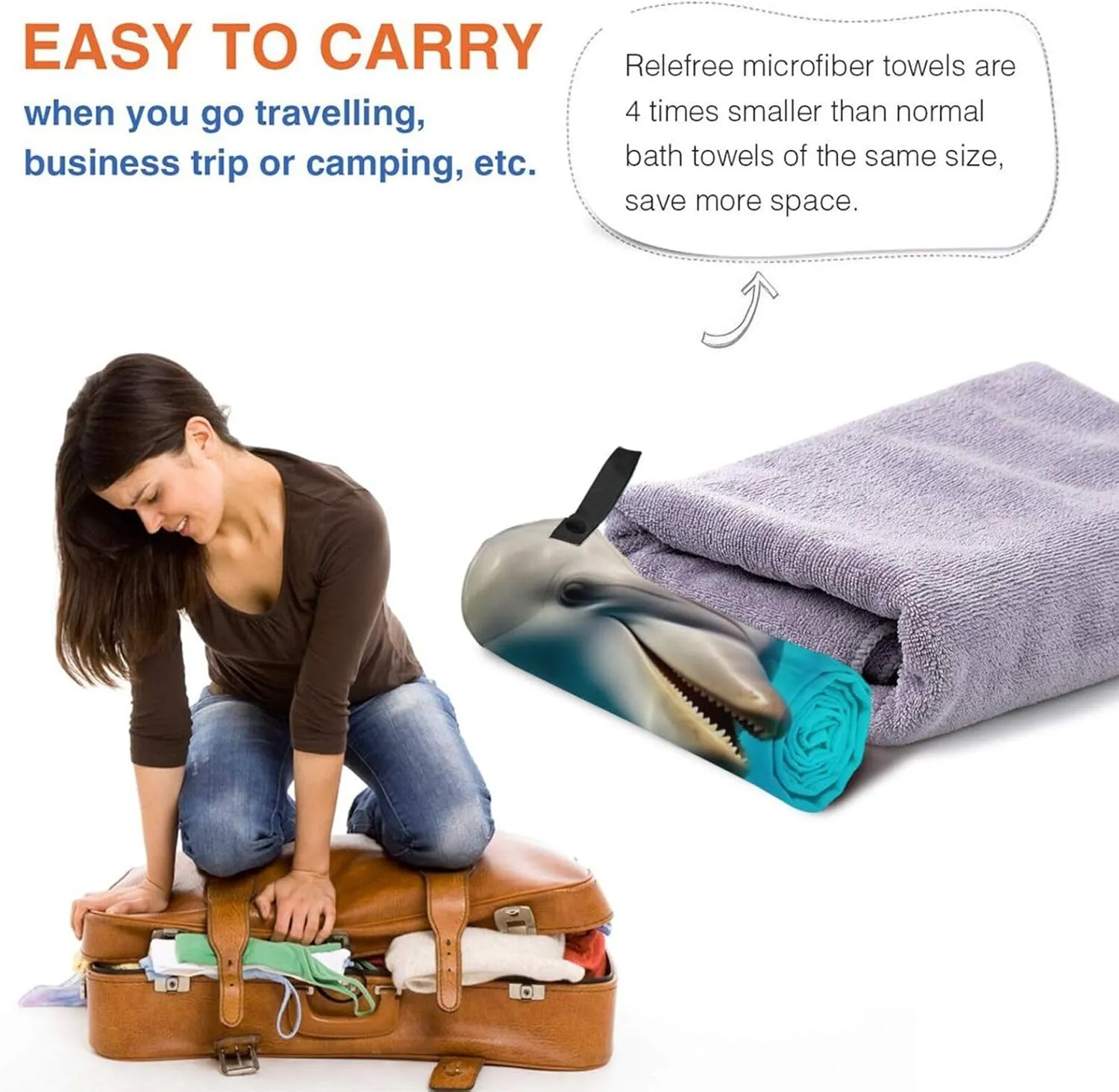 Happy Roaming Dolphin Printed Ultra-Fine Fiber Towels - Quick Drying, Lightweight, and Portable Travel Towels/Beach Towels Suitable for Outdoor Activities, Gyms, and Yoga