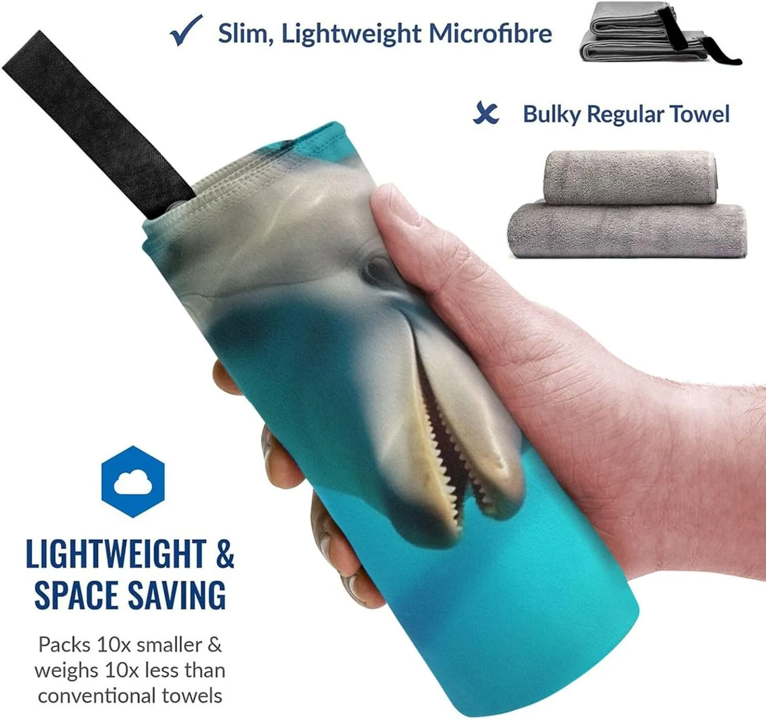 Happy Roaming Dolphin Printed Ultra-Fine Fiber Towels - Quick Drying, Lightweight, and Portable Travel Towels/Beach Towels Suitable for Outdoor Activities, Gyms, and Yoga