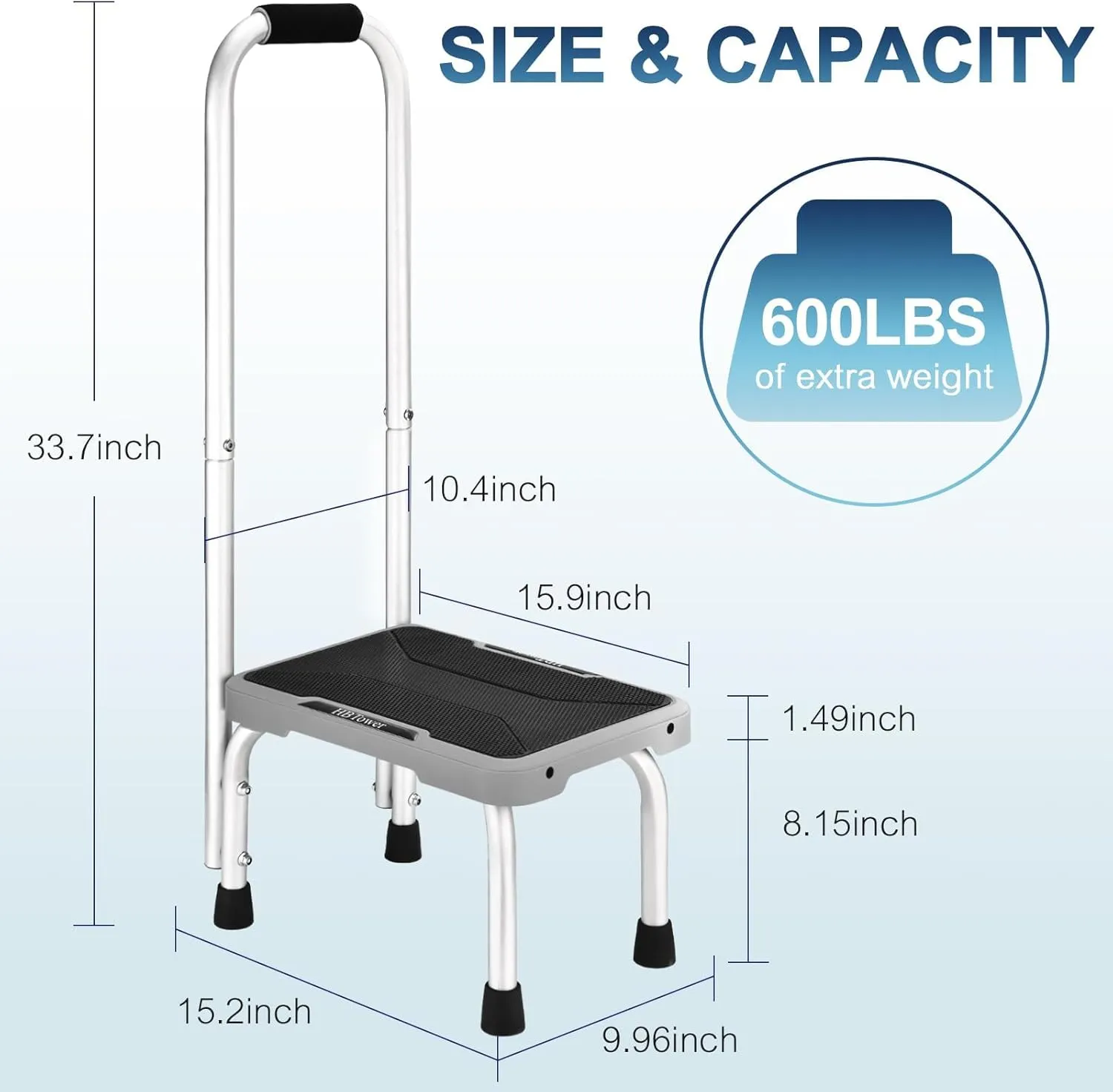 HBTower Aluminum Step Stool with Handle for Elderly, Lightweight Step Stools for Adults Seniors with Non-Slip Rubber Feet, Stepping Stools for Bedroom Kitchen Bathroom, Bed Steps for High Beds