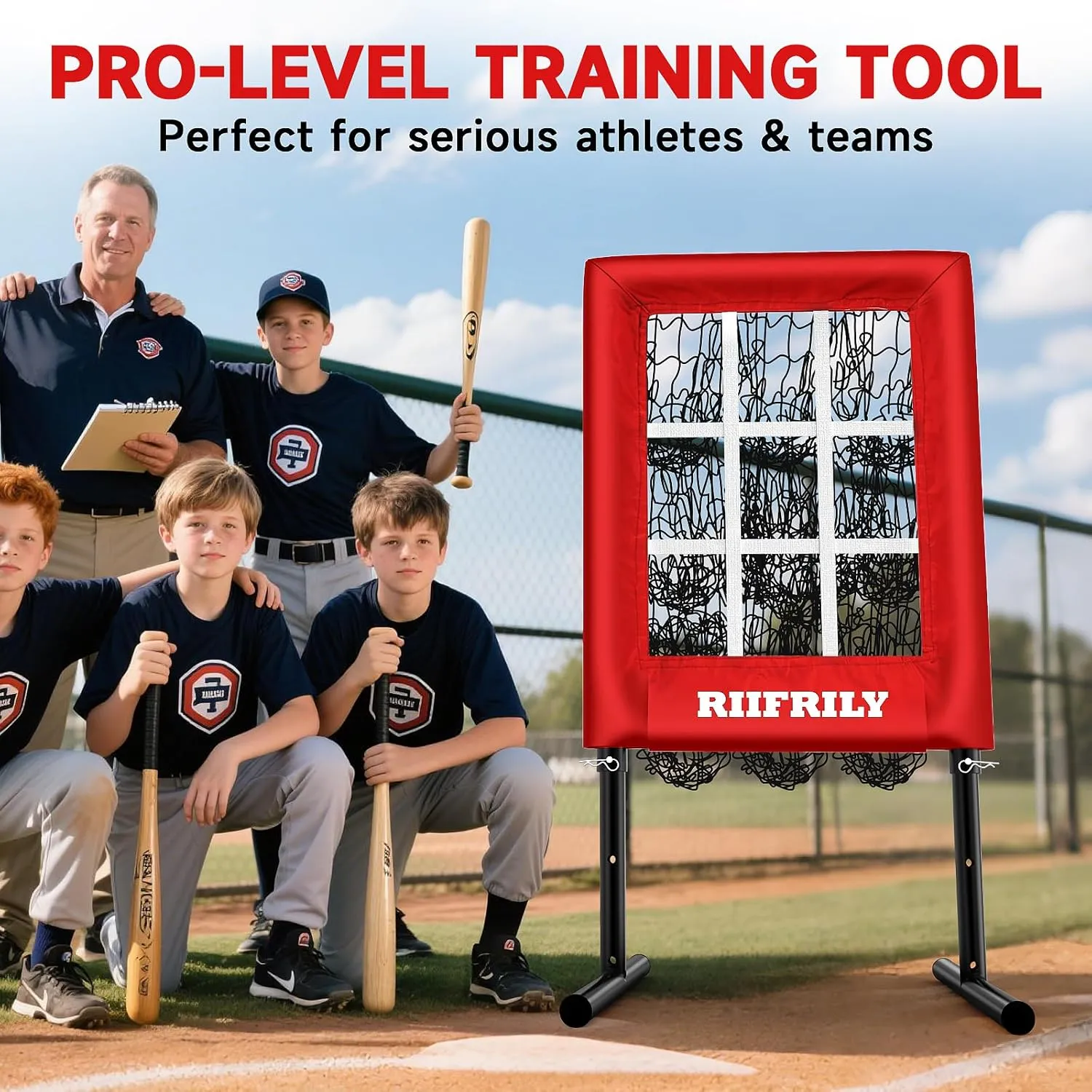 Heavy-Duty 9 Hole Baseball Pitching Net with Pitching Target Pockets, Regulation Size Strike Zone, Portable Adjustable Height Pitcher Training Equipment for Baseball/Softball Practice
