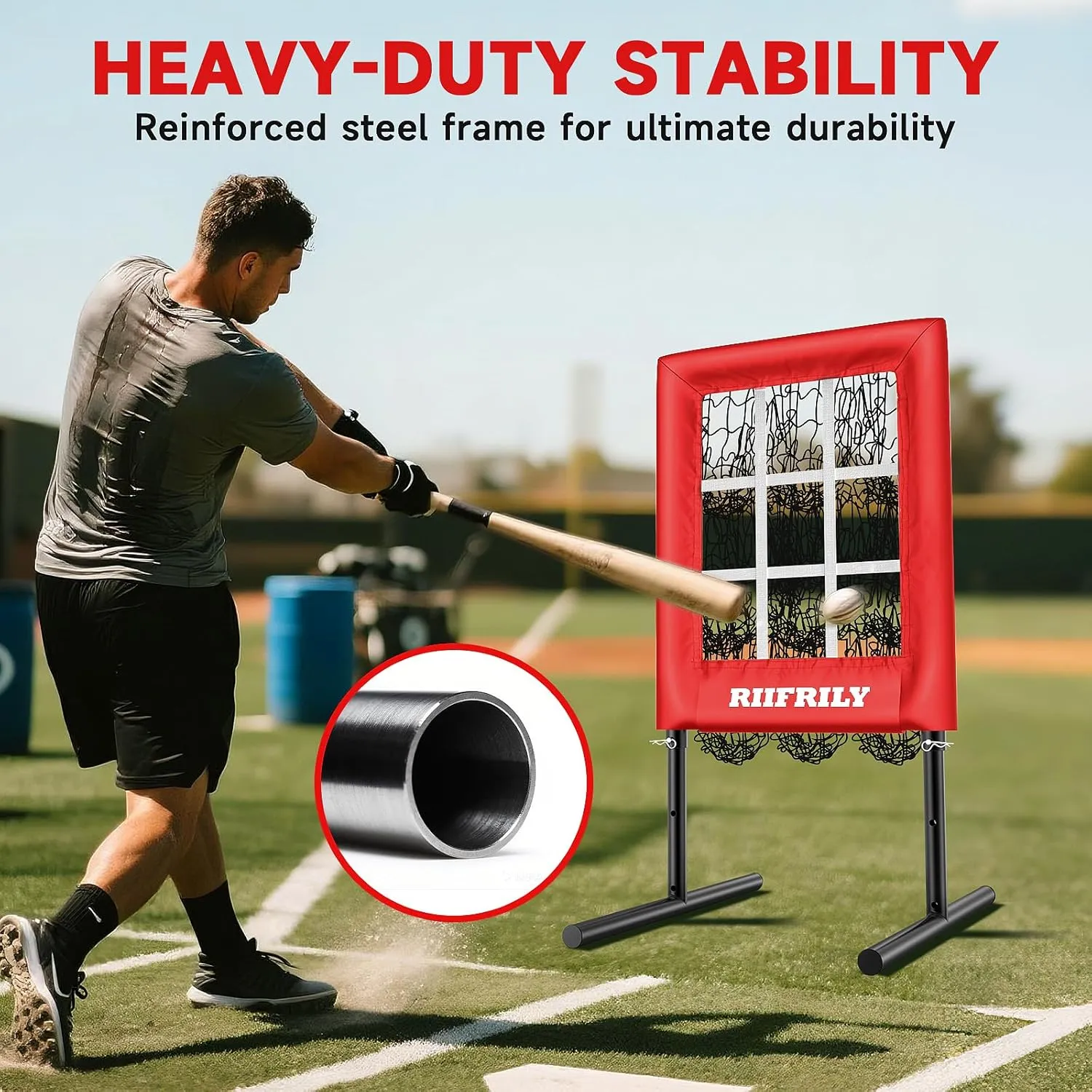 Heavy-Duty 9 Hole Baseball Pitching Net with Pitching Target Pockets, Regulation Size Strike Zone, Portable Adjustable Height Pitcher Training Equipment for Baseball/Softball Practice