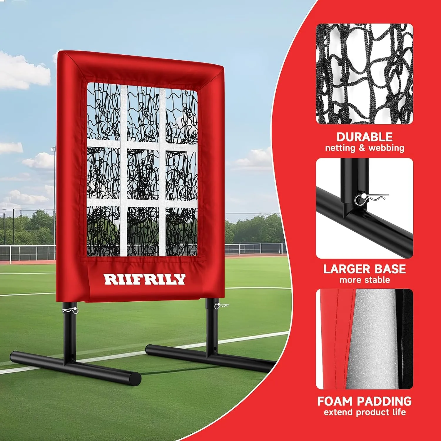 Heavy-Duty 9 Hole Baseball Pitching Net with Pitching Target Pockets, Regulation Size Strike Zone, Portable Adjustable Height Pitcher Training Equipment for Baseball/Softball Practice