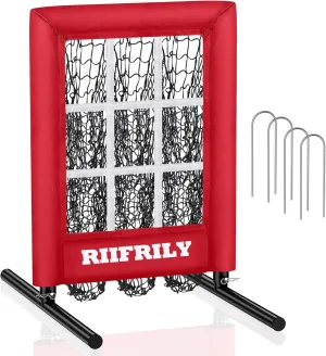 Heavy-Duty 9 Hole Baseball Pitching Net with Pitching Target Pockets, Regulation Size Strike Zone, Portable Adjustable Height Pitcher Training Equipment for Baseball/Softball Practice