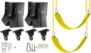 Heavy Duty Children Swing Set Hardware Replacement Kit Including 2 Swing Brackets 4 Swing Hangers 2 Yellow Swing Seats for Outdoor Playground Equipment Parts Hardware Included (Y007)