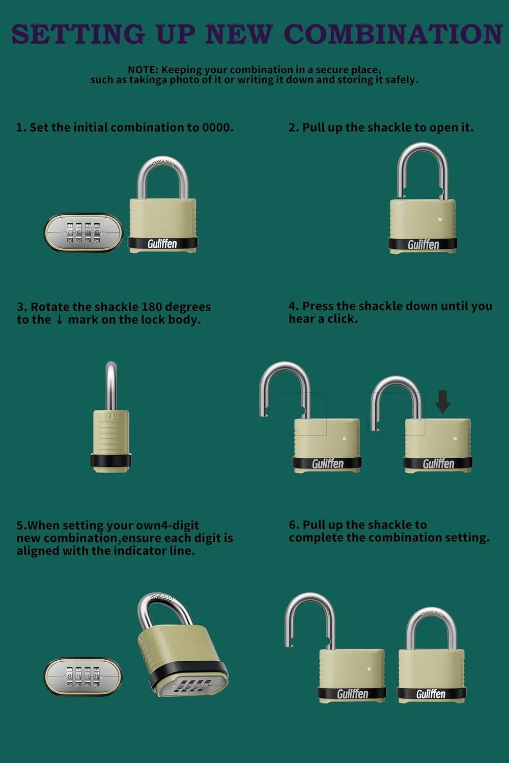 Heavy Duty Combination Padlock, Outdoor Combo Lock Weatherproof, Pad Locks with Long Shackle for Locker, Shed, Garage, Gate, Fence, 6 Pack