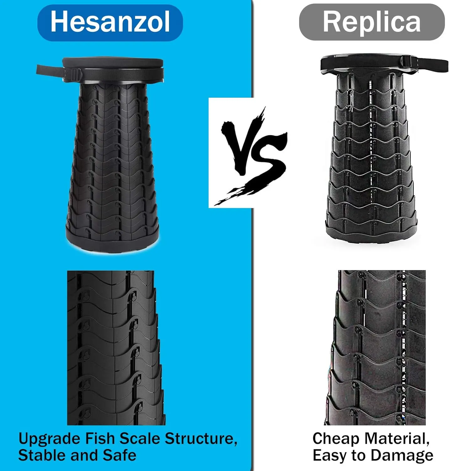 Hesanzol Portable Telescoping Stool, Retractable Folding Stool for Camping Garden Fishing Hiking Travel BBQ, Adjustable Collapsible Stools Max Load 400lbs