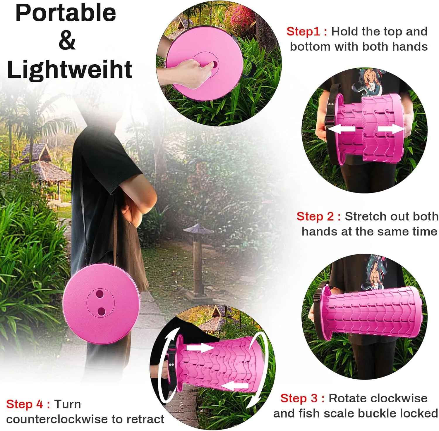 Hesanzol Portable Telescoping Stool, Retractable Folding Stool for Camping Garden Fishing Hiking Travel BBQ, Adjustable Collapsible Stools Max Load 400lbs