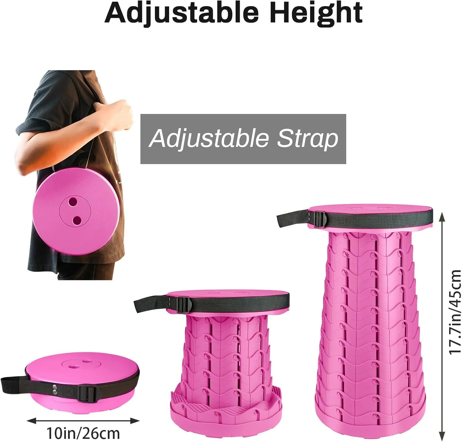 Hesanzol Portable Telescoping Stool, Retractable Folding Stool for Camping Garden Fishing Hiking Travel BBQ, Adjustable Collapsible Stools Max Load 400lbs