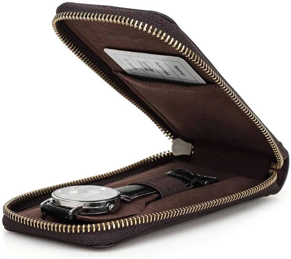Hiram Genuine Leather Watch Bracelet Storage Bag Case, Portable Travel Watch Genuine Leather Pouch, Watch Bag Leather for Men and Women(Coffee)