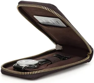 Hiram Genuine Leather Watch Bracelet Storage Bag Case, Portable Travel Watch Genuine Leather Pouch, Watch Bag Leather for Men and Women(Coffee)