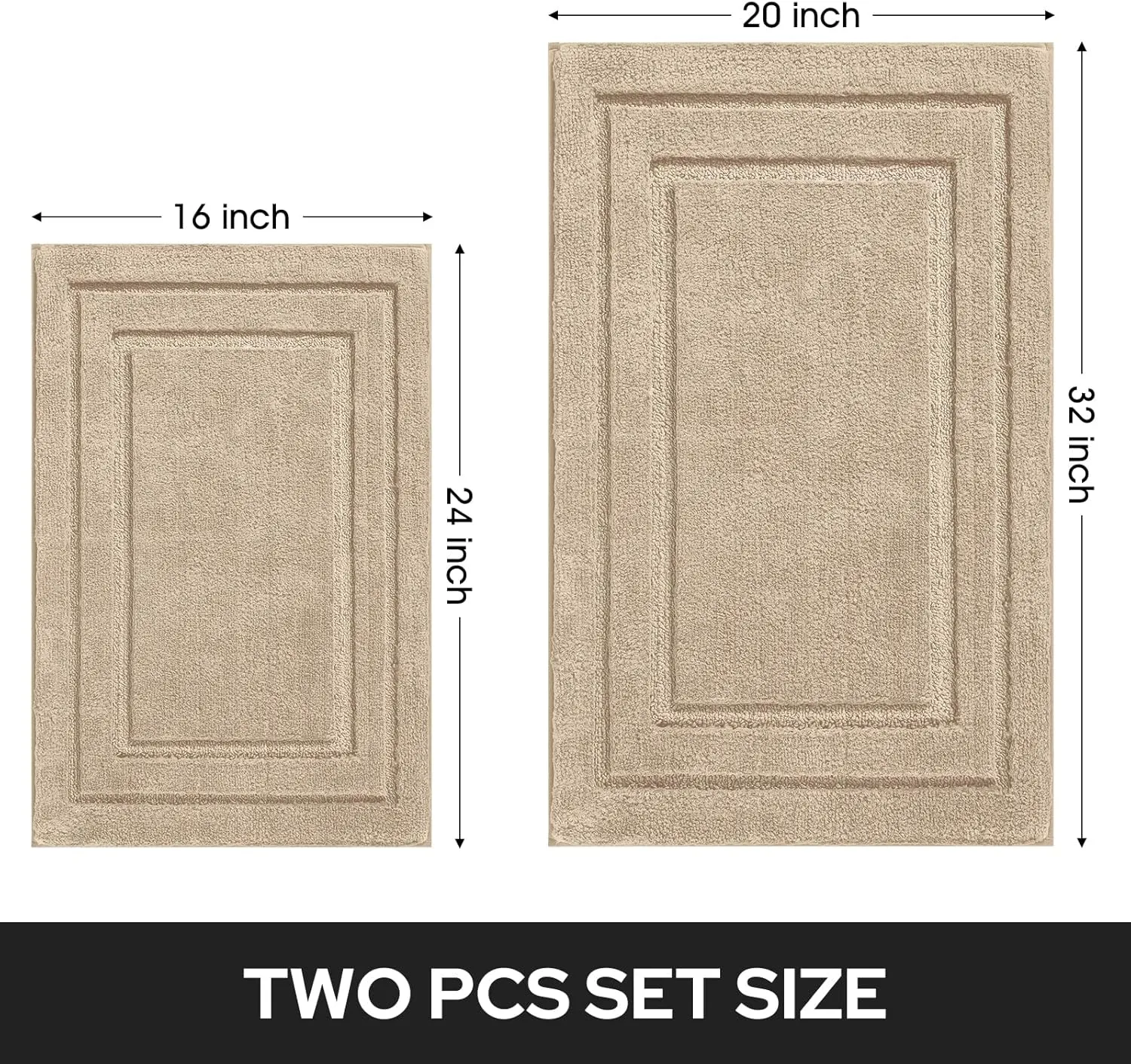HOMEIDEAS Bathroom Rugs Sets 2 Piece, Super Soft and Absorbent Non Slip Microfiber Machine Washable Bath Mat Set (20" x 32"   16" x 24", Beige)