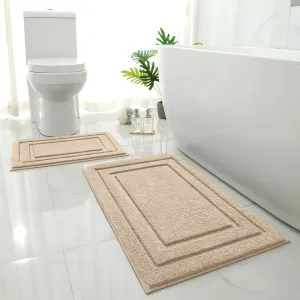 HOMEIDEAS Bathroom Rugs Sets 2 Piece, Super Soft and Absorbent Non Slip Microfiber Machine Washable Bath Mat Set (20" x 32"   16" x 24", Beige)