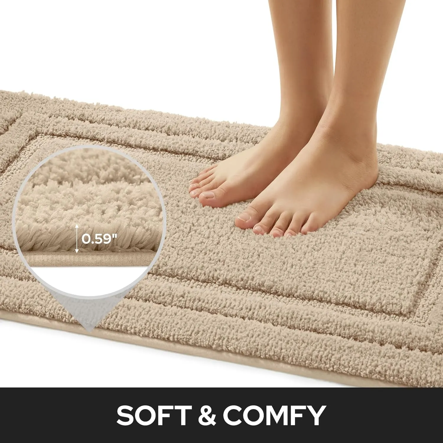 HOMEIDEAS Bathroom Rugs Sets 2 Piece, Super Soft and Absorbent Non Slip Microfiber Machine Washable Bath Mat Set (20" x 32"   16" x 24", Beige)