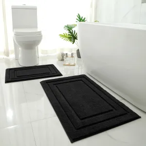 HOMEIDEAS Bathroom Rugs Sets 2 Piece, Super Soft and Absorbent Non Slip Microfiber Machine Washable Bath Mat Set (20" x 32"   16" x 24", Black)