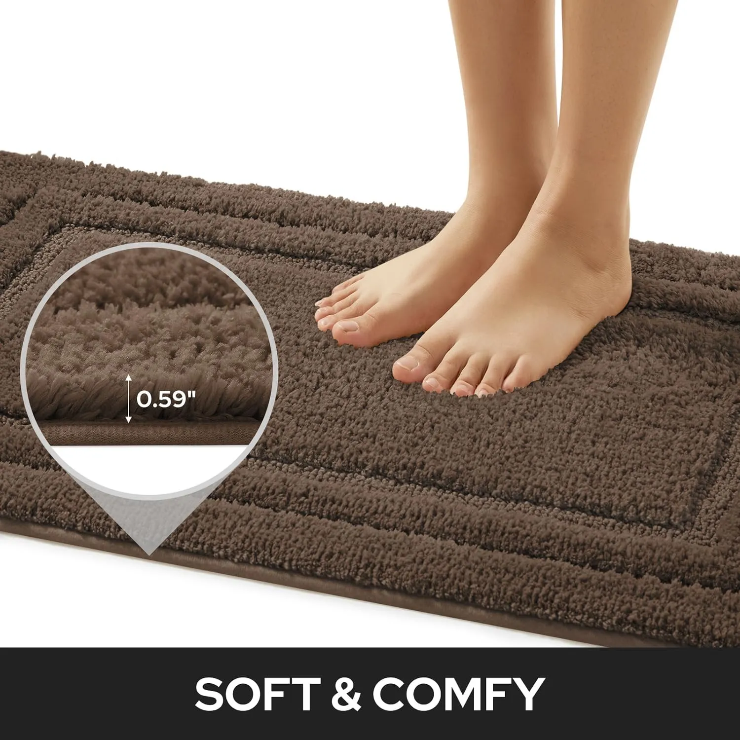 HOMEIDEAS Bathroom Rugs Sets 2 Piece, Super Soft and Absorbent Non Slip Microfiber Machine Washable Bath Mat Set (20" x 32"   16" x 24", Brown)