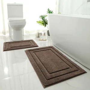 HOMEIDEAS Bathroom Rugs Sets 2 Piece, Super Soft and Absorbent Non Slip Microfiber Machine Washable Bath Mat Set (20" x 32"   16" x 24", Brown)