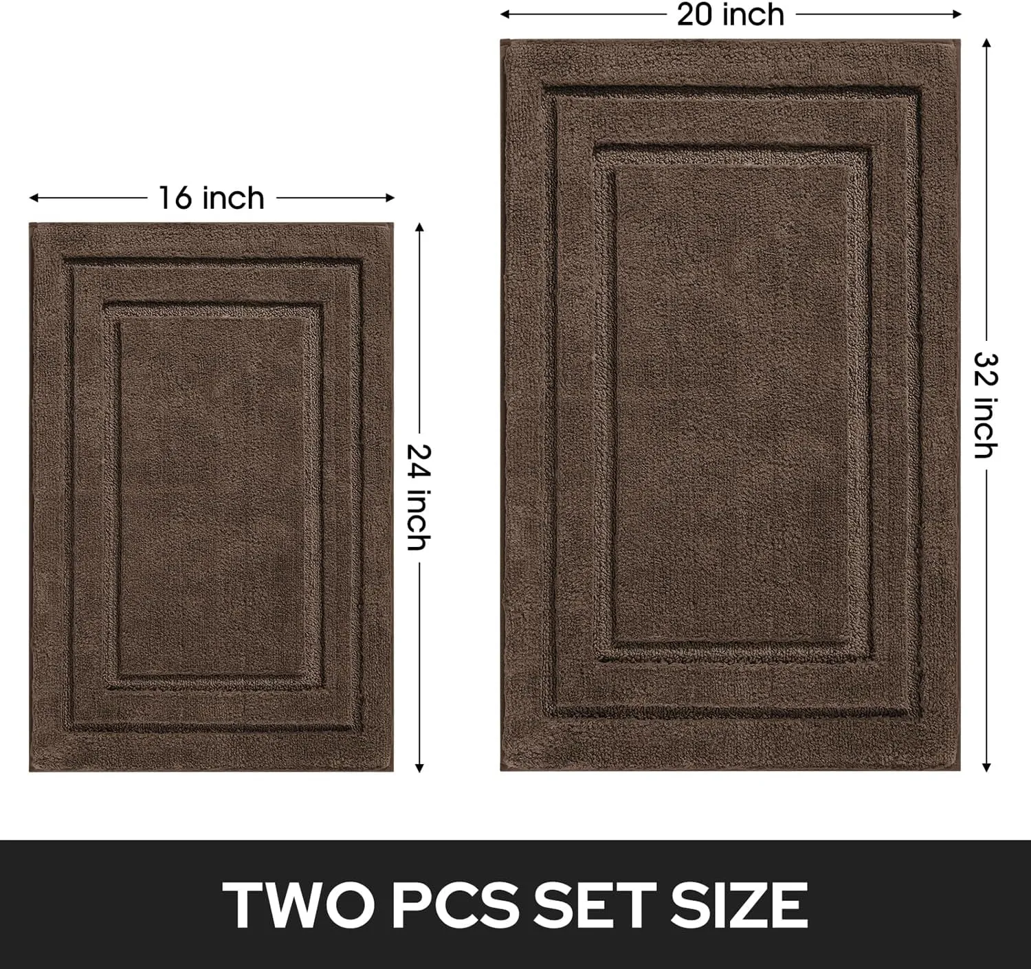 HOMEIDEAS Bathroom Rugs Sets 2 Piece, Super Soft and Absorbent Non Slip Microfiber Machine Washable Bath Mat Set (20" x 32"   16" x 24", Brown)