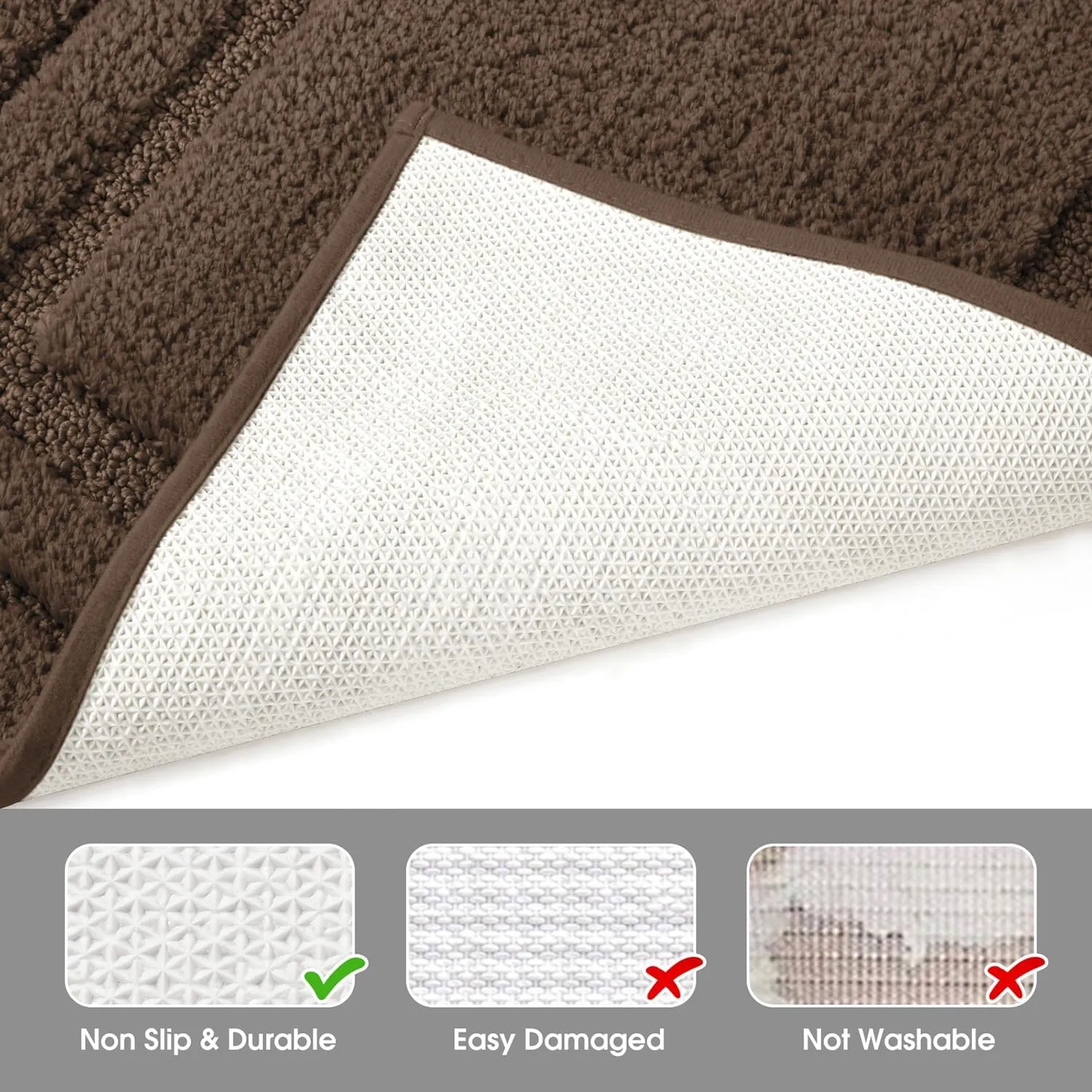 HOMEIDEAS Bathroom Rugs Sets 2 Piece, Super Soft and Absorbent Non Slip Microfiber Machine Washable Bath Mat Set (20" x 32"   16" x 24", Brown)
