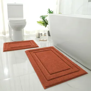 HOMEIDEAS Bathroom Rugs Sets 2 Piece, Super Soft and Absorbent Non Slip Microfiber Machine Washable Bath Mat Set (20" x 32"   16" x 24", Burnt Orange)
