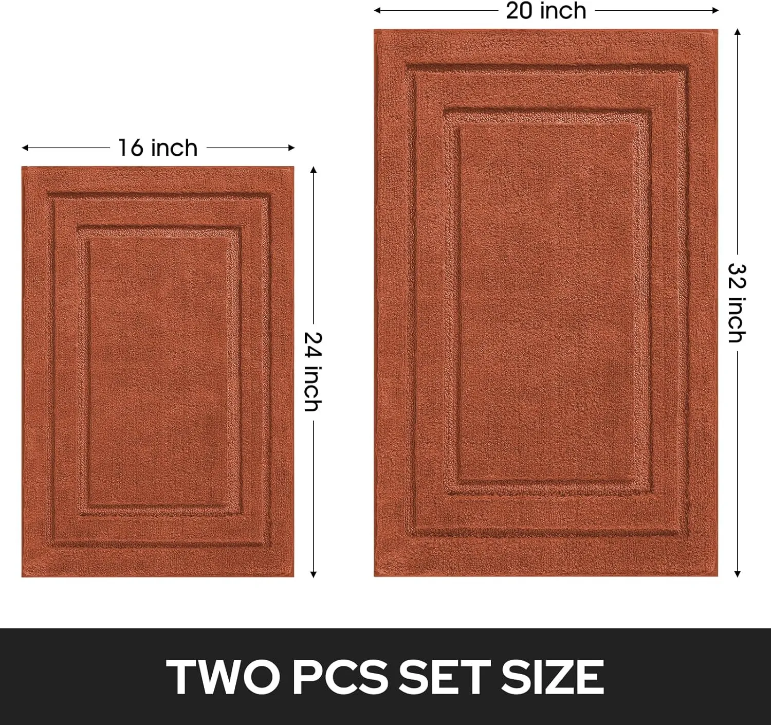 HOMEIDEAS Bathroom Rugs Sets 2 Piece, Super Soft and Absorbent Non Slip Microfiber Machine Washable Bath Mat Set (20" x 32"   16" x 24", Burnt Orange)