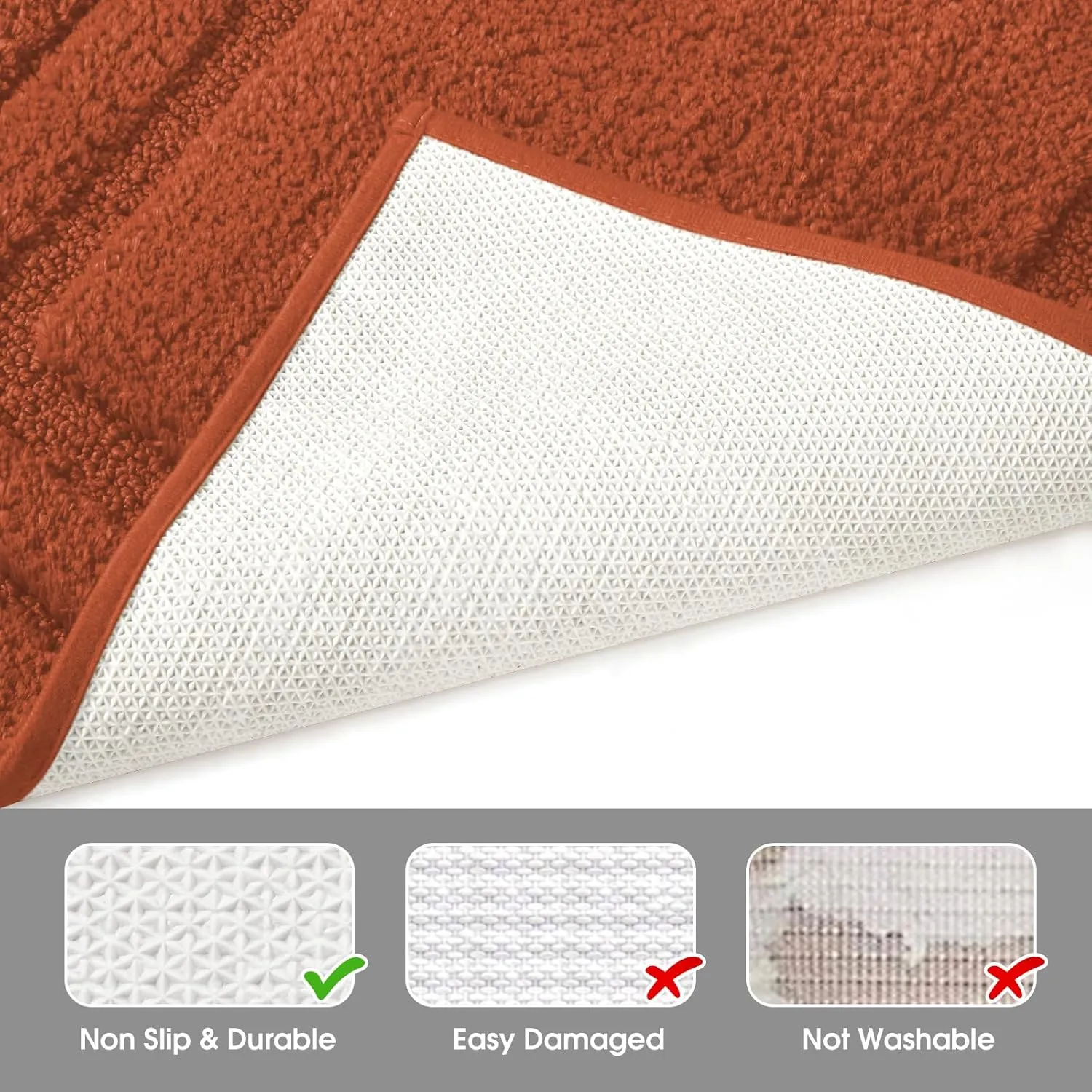 HOMEIDEAS Bathroom Rugs Sets 2 Piece, Super Soft and Absorbent Non Slip Microfiber Machine Washable Bath Mat Set (20" x 32"   16" x 24", Burnt Orange)