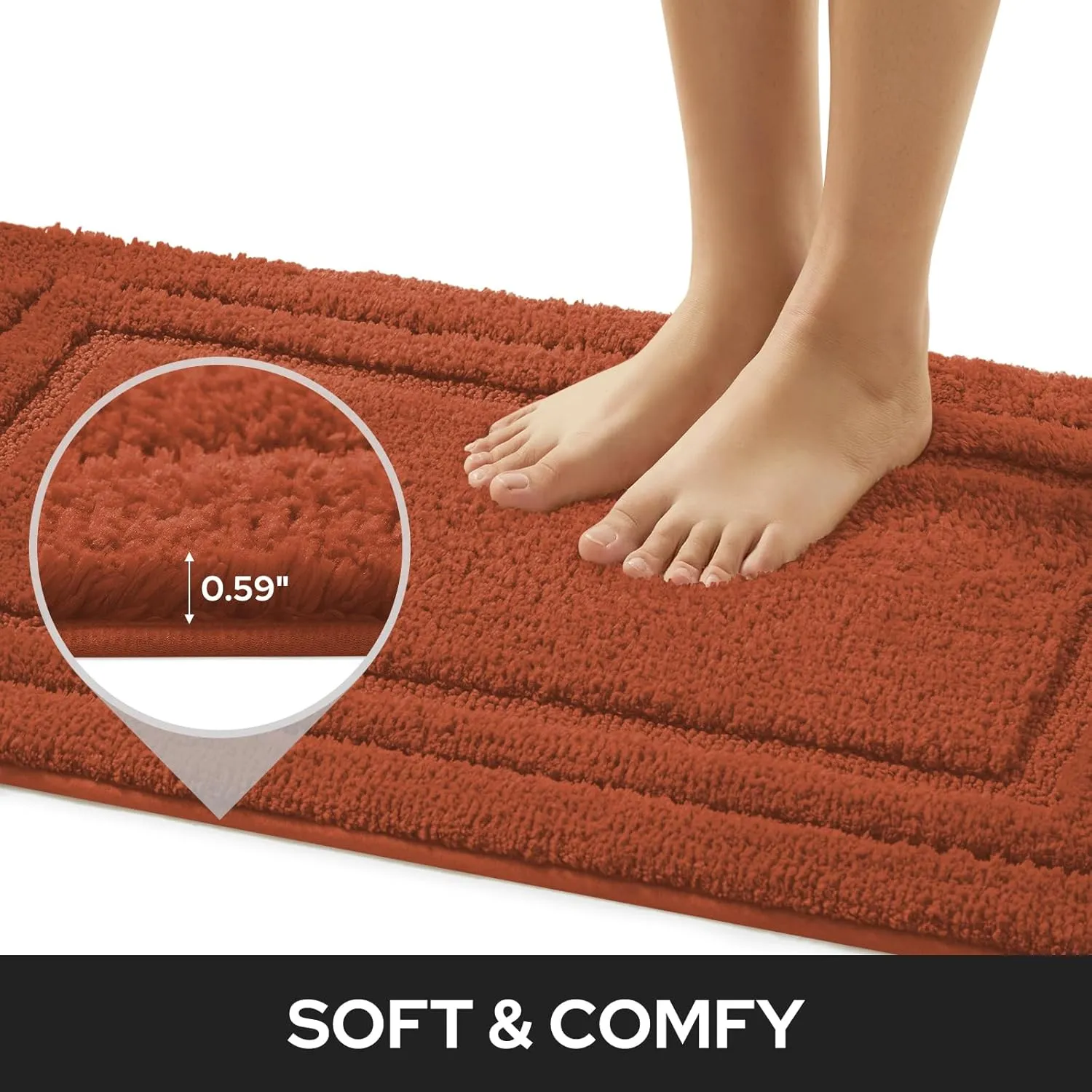HOMEIDEAS Bathroom Rugs Sets 2 Piece, Super Soft and Absorbent Non Slip Microfiber Machine Washable Bath Mat Set (20" x 32"   16" x 24", Burnt Orange)