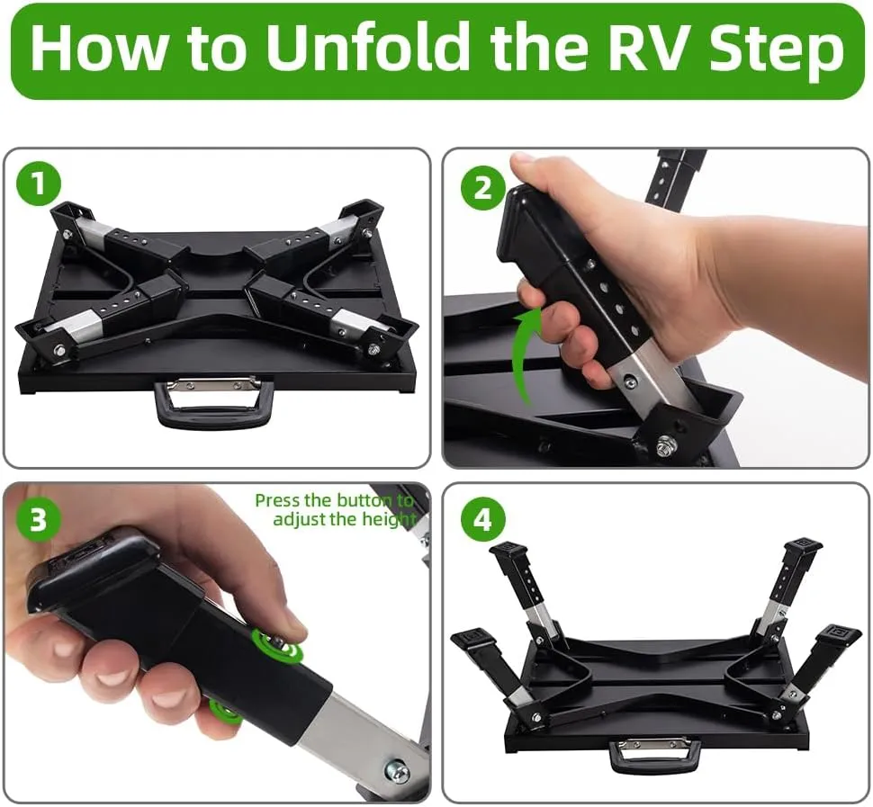 Homeon Wheels Safety RV Steps, Step Stool Folding Platform Step with Durable Feet, More Stable Up to 1000 lbs (Black)