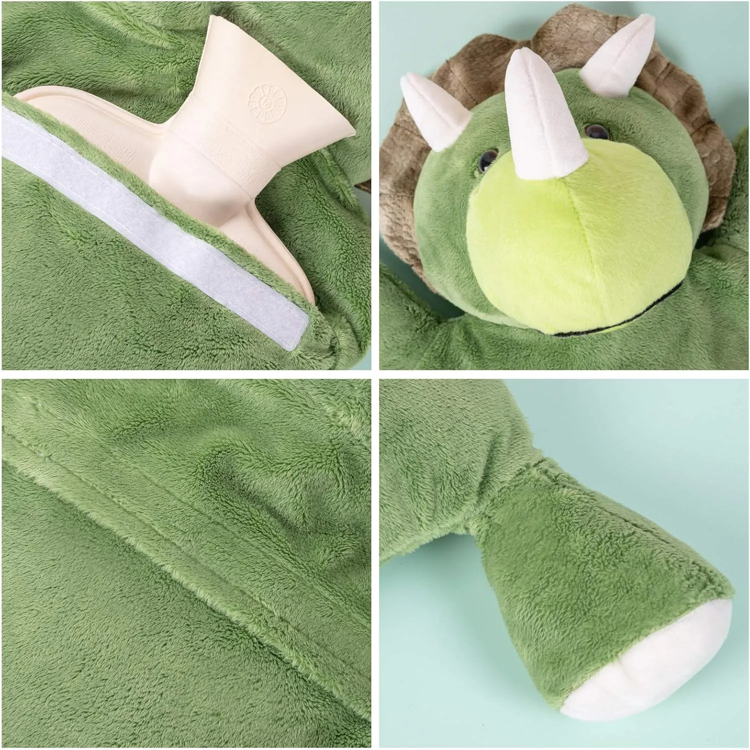 HomeTop Premium Classic Rubber Hot and Cold Water Bottle with Cute Stuffed Triceratops Cover (2L, White)