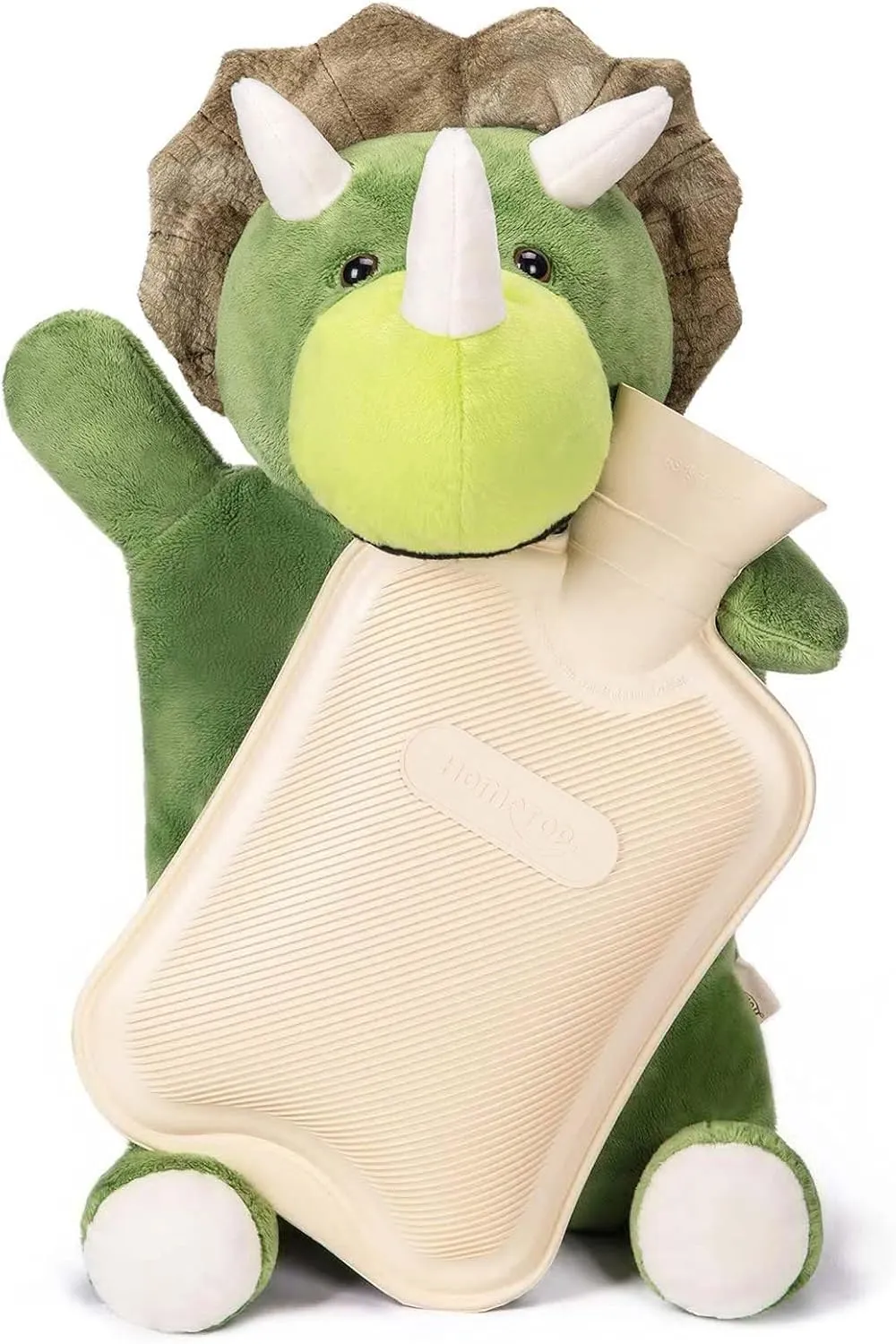 HomeTop Premium Classic Rubber Hot and Cold Water Bottle with Cute Stuffed Triceratops Cover (2L, White)