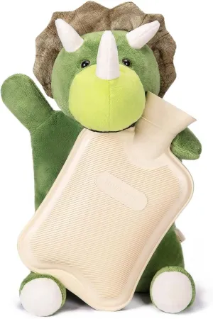 HomeTop Premium Classic Rubber Hot and Cold Water Bottle with Cute Stuffed Triceratops Cover (2L, White)
