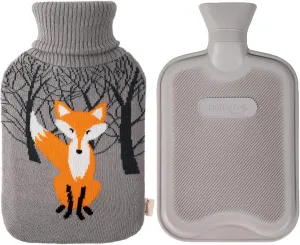 HomeTop Premium Classic Rubber Hot Water Bottle with Cute Knit Cover (2 Liter, Gray)