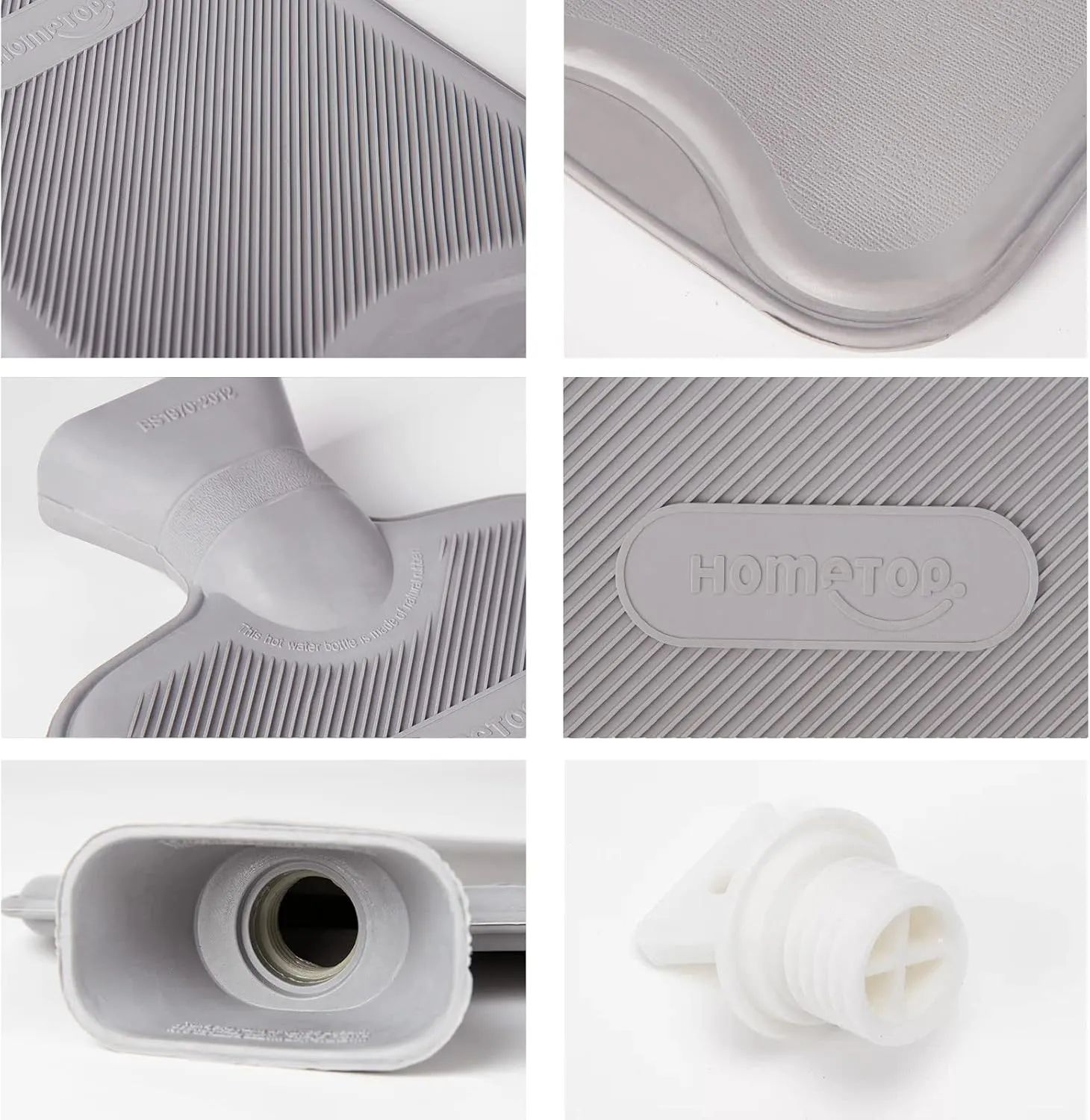 HomeTop Premium Classic Rubber Hot Water Bottle with Cute Knit Cover (2 Liter, Gray)