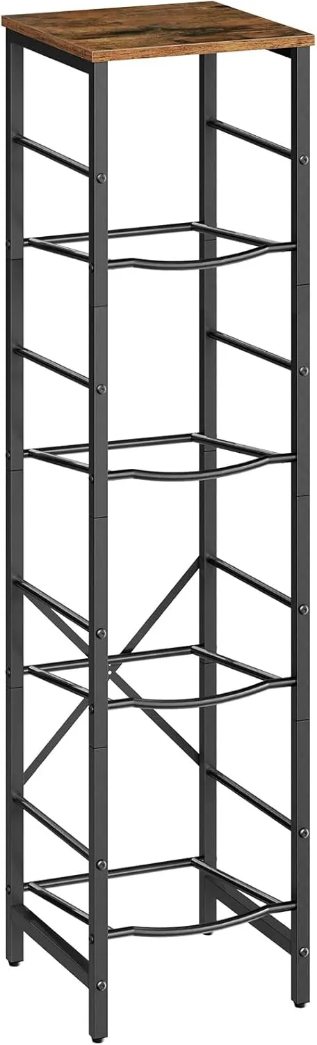 HOOBRO Water Jug Rack, Water Bottle Holder, 5 Gallon Water Jug Rack, 4-Tier Water Bottle Stand, Water Jug Stand, for Kitchen, Living Room, Office, Rustic Brown and Black BF02ST01