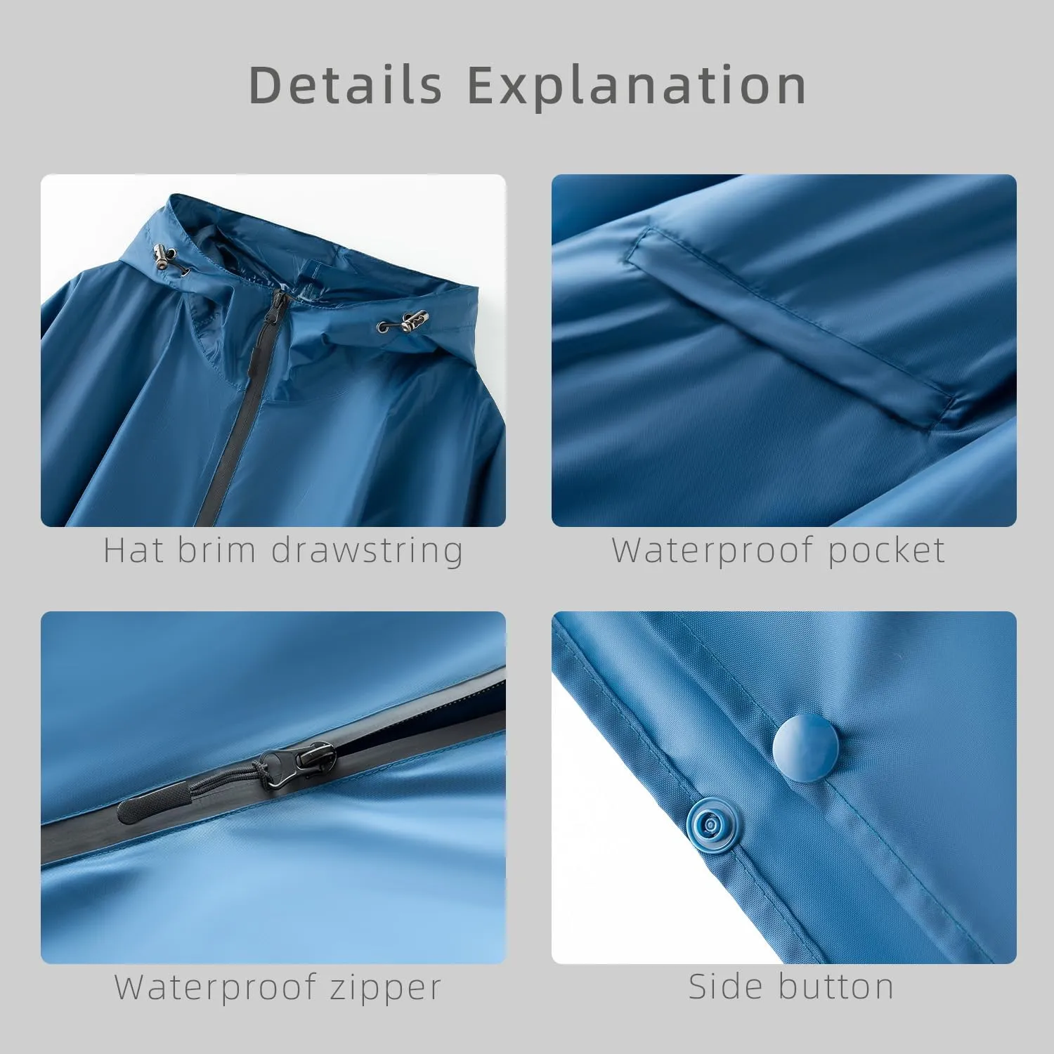 Hooded cape style waterproof raincoat suitable for outdoor activities, hiking, mountaineering, and both men and women