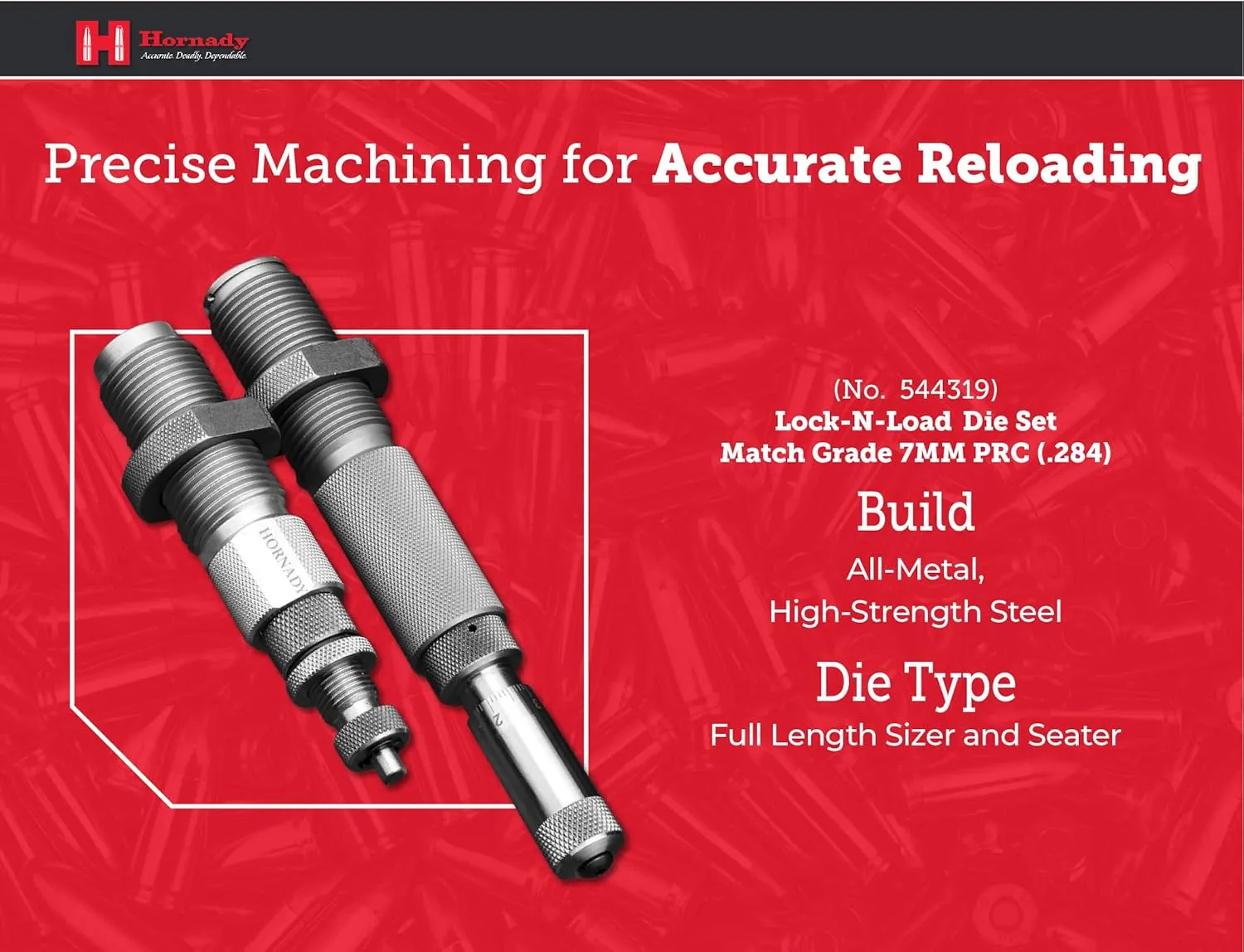 Hornady Match Grade 2 Die Set - Caliber Specific Reloading Equipment for Handloaders with Full Length Sizer Die, Seating Die with Roll Crimp, Sure-Loc Rings, & Storage