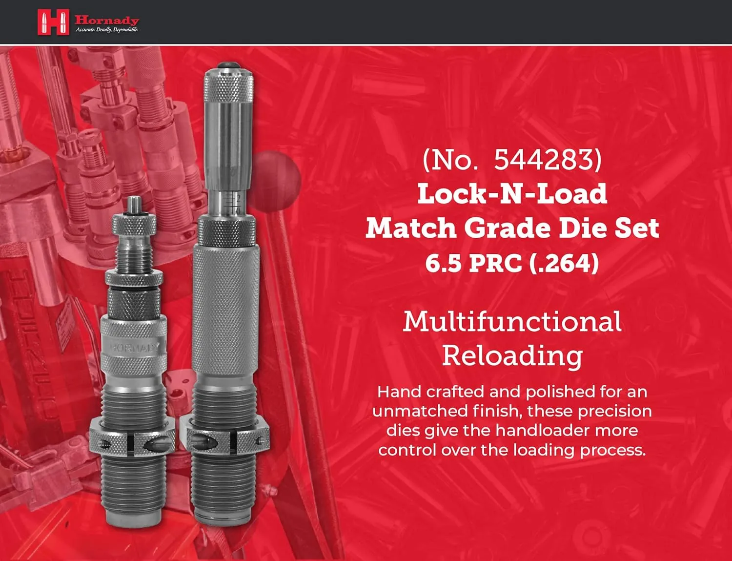 Hornady Match Grade 2 Die Set - Caliber Specific Reloading Equipment for Handloaders with Full Length Sizer Die, Seating Die with Roll Crimp, Sure-Loc Rings, & Storage